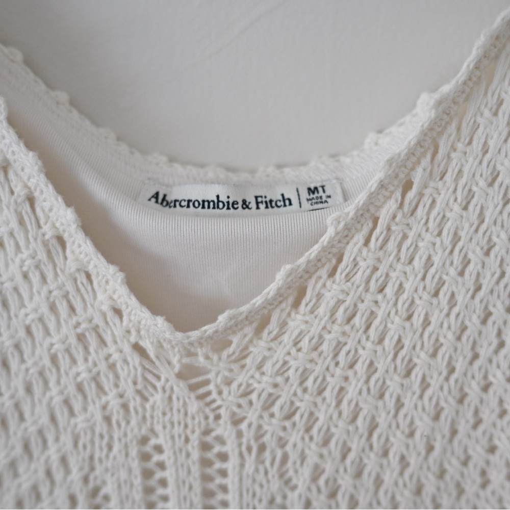 Abercrombie & Fitch Cream Crochet Knit Dress Boho Midi Size M (Tall) Fairy - Picture 13 of 15